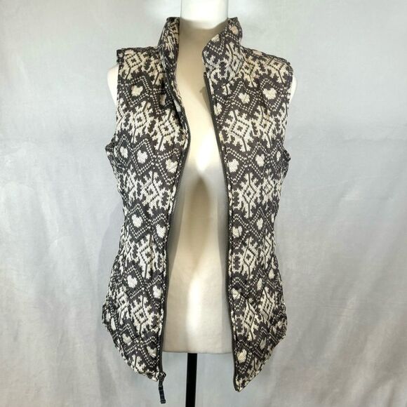 Coldwater Creek gray and white snowflake print puffer vest size XS - Picture 2 of 6